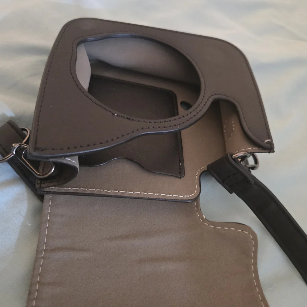 Black Camera Crossbody Bag with Graphic Design